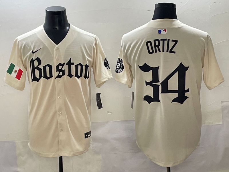 Men 2025 Boston Red Sox 34 Ortiz Cream Five generations Joint Name Nike MLB Jersey style 14
